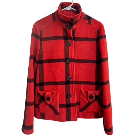 600 West Wool Red and Black Coat. Women size medium - Picture 3 of 8
